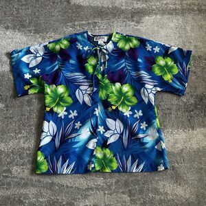Pomare Hawaii Shirt Womens Medium Aloha Blue Green Purple Floral Beach Summer